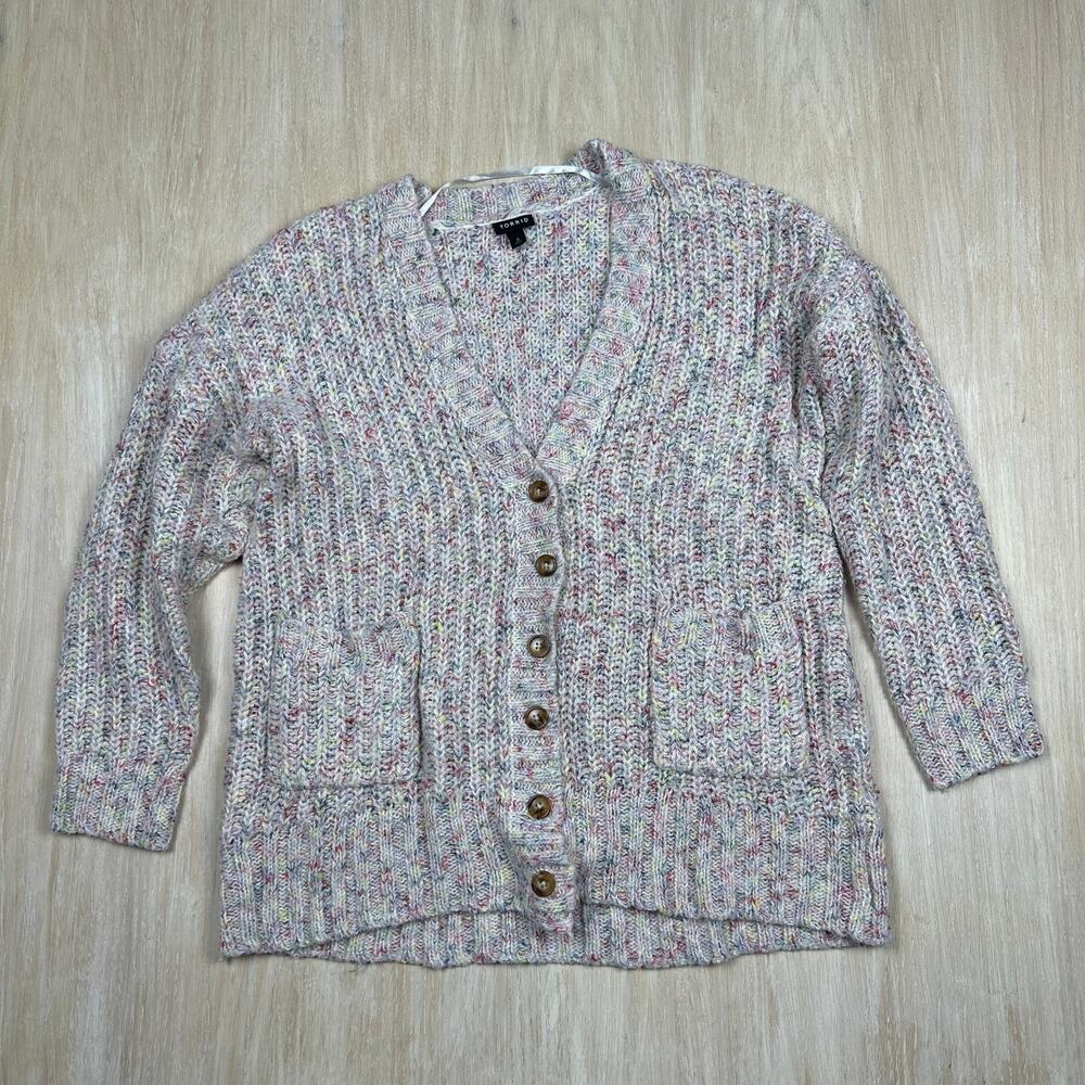 Torrid Multicolored Button Front Long Sleeve Chunky Knit Cardigan Sweater 0X